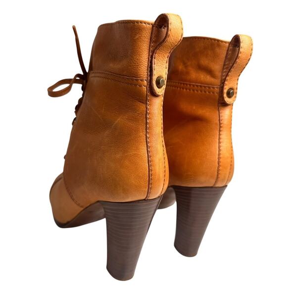 Vtg J Crew Leather LaceUp Heeled Ankle Booties Women Sz 7.5 Italian Made Granny - Picture 10 of 16
